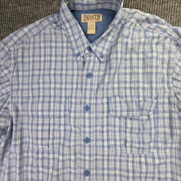 Duluth Trading Shirt Mens XL Tall Blue Plaid Button Up Vented Pocket Gorp Casual - Picture 3 of 12